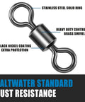 Barrel Fishing Swivels Set In Sizes From Twelve Through Twelve Zero Stainless Steel Rings Brass Body Delivers 1300 Pound Strength With Smooth Rotation Reducing Line Tangles Ideal For Saltwater And Freshwater Leader And Lure Connector Fifty Pack, black nickel coating