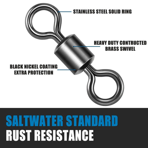 Barrel Fishing Swivels Set In Sizes From Twelve Through Twelve Zero Stainless Steel Rings Brass Body Delivers 1300 Pound Strength With Smooth Rotation Reducing Line Tangles Ideal For Saltwater And Freshwater Leader And Lure Connector Fifty Pack, black nickel coating
