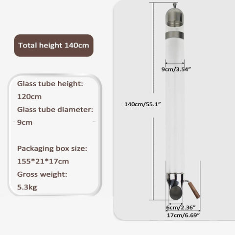 No Hassle Wall Mount Coffee Dispenser Heavy Duty Stainless Steel And Durable Glass Tube Storage Jar dimensions labeled