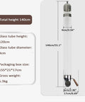 Straight Up Wall Mounted Coffee Bean Dispenser With Adjustable Flow Control, showcasing dimensions and glass tube details.