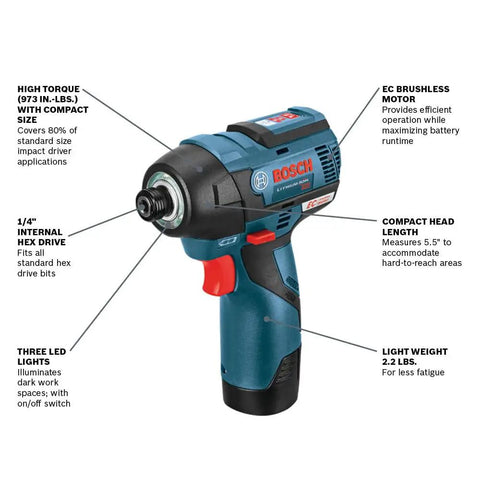 Lightweight 12V Max Brushless Impact Driver Bare Tool With Ultra Compact 5.4 Inch Head And 1.6 Pound Weight, Delivers 975 In-Lbs Torque