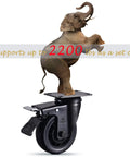 Front view of 4-inch black caster wheel with brake, plate mount, set of four, 2200 lb capacity