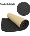 Pro Studio Badass Acoustic Foam Tiles Kick Out Stubborn Room Rattle And Daily Driver Hiss For Killer Bass Control And Clean Sound Dampening Gear Refresh Project, rolled black foam with textured surface.