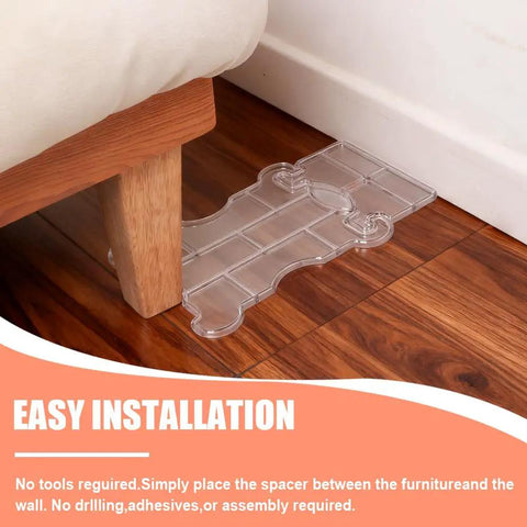 Two Pack Clear Acrylic Sofa Wall Spacers Keep Paint Fresh And Block Deep Scratches With Reusable Invisible Gap Push Backers under a couch leg.
