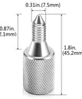 Two Pack KitchenAid Stand Mixer Attachment Hub Thumb Screws, Long Knob Replacement Parts, Silver, Close-up with Measurements
