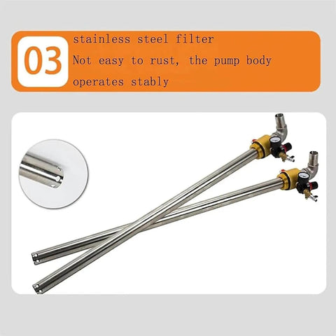 High-Flow Air Operated Drum Pump With Stainless Steel Construction For Efficient Diesel, Hydraulic Oil And Water Transfer Includes Pressure Gauge And Safety Valve 130L Min Speed