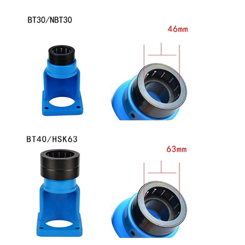 Heavy Duty Bearing Locking Fixture For BT30 NBT30 BT40 ISO20 ISO25 ISO30 HSK32 HSK40 HSK63 Tool Holders With Tightening Locking Device Secure Clamp For Precision Machining Ready To Use One Piece Included, showing BT30/NBT30 and BT40/HSK63 models with 46mm and 63mm measurements.