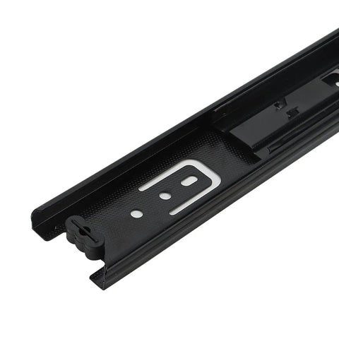 Close-up of Six Pack 8 Inch Full Extension Drawer Slides In Black Telescopic Steel Ball Bearing Rails With Screws For Cabinets And Drawers