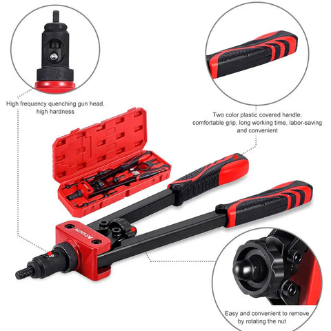 14 Inch Rivet Nut Tool Set With Quick Change Head Six Interchangeable Mandrels Includes 90 Rivnuts And 2 Mandrel Lock Pins