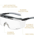 Anti Fog Lab Safety Glasses For Glasses Wearers Over Eyeglasses Clear And Tinted 2 Pack With Integrated Side Shields ANSI Z87.1 Plus UV400 Protection Over Prescription Glasses Goggles with anti-scratch and anti-fog coating