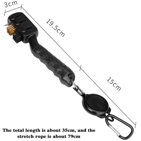 3-In-1 Golf Club Cleaner Brush Set With Retractable Head And Zip Line, showing nylon and brass bristles, anti slip grip