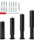 Heavy Duty Adjustable Furniture Legs Eight To Twelve Inches with mounting hardware and tools for easy setup.