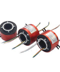 Premium 38Mm Through Bore Slip Ring Conductive Rotary Joint for mask machines, showing multiple red rotary joints with wires.
