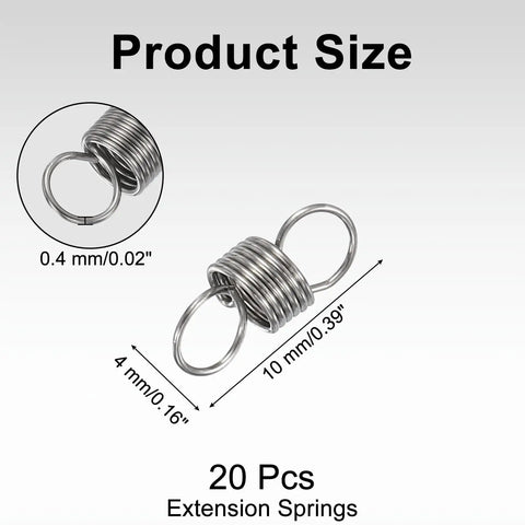 Dope 20 Pack High Performance 304 Stainless Steel Extension Springs Tiny Size 0.02x0.16 Inch shown with size dimensions.