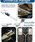 Heavy Duty Universal Muffler Exhaust Hanger Kit For 3 Inch Pipe shown with vehicle exhaust system and flexible tail hanger.