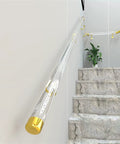 Hella Tough Clear Acrylic Railing One Point Six To Nineteen Point Seven Feet No Sweat Wall Mounted Non Slip Guard For Indoor And Outdoor Decks viewing angle along stairs with gold end caps