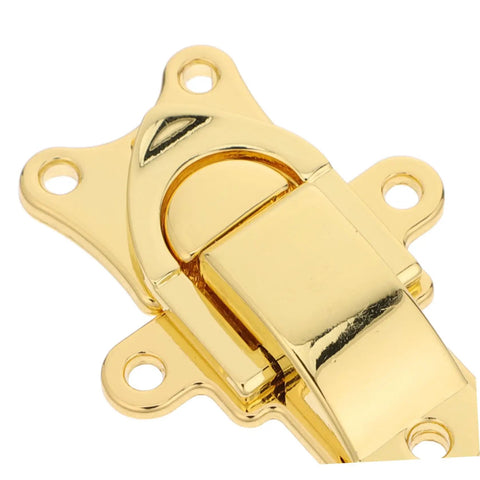 Zerodeko Metal Duckbilled Hasp Lock Toggle Latch Zinc Alloy Material 2pcs with Easy Operation and Secure Fastening for Toolbox and Wooden Cases for Repair and DIY Use close-up of gold latch with rounded design and mounting holes.