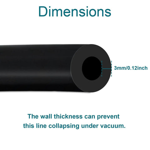 End view of automotive silicone vacuum hose, 3/8 inch ID, showing wall thickness as 0.12 inch for beefed up and easy fit.