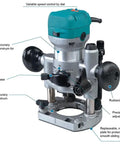 Compact Wood Router Kit With Trim Base And Plunge Tilt 710W Power One Quarter Inch Shank with diagram labels