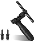 Universal Bike Chain Breaker Tool And Cutter For 7 8 9 10 11 Speed Chains With Spare Replaceable Pin, shows tool and two pins.