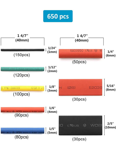 650 Pcs Heat Shrink Tubing Assortment Kit 2 To 1 Shrink Ratio Pro Grade Electrical Cables And Wires Insulation Protection