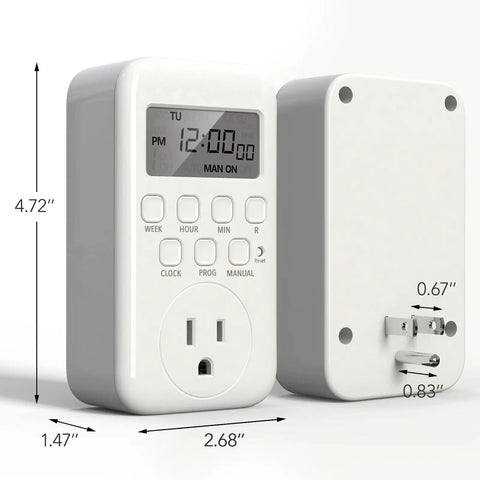 Indoor Digital Timer Outlet With Eight On Off Programs For Lamps And Fans No Brainer Easy Setup Simple Single Outlet 3 Prong Plug In Timer Seven Day Programmable Light Switch 15 Amp 1875 Watt ETL Listed