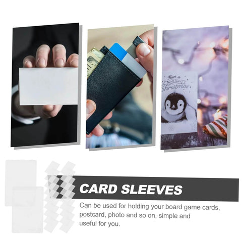 50 Pack Waterproof Card Sleeves With Magnetic Shielding Protectors for trading cards and collectibles, shown with diverse uses.