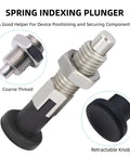 M10x1.5 stainless steel retractable index plunger with self-locking knob, 20mm body for device positioning and securing.
