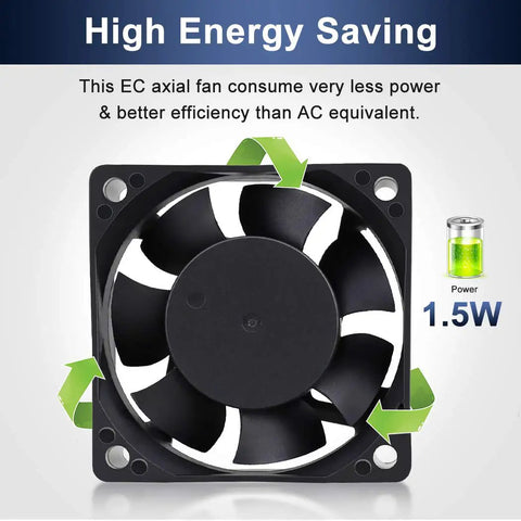 60X25MM EC AC Axial Brushless Cooling Fan 110V 120V Dual Ball Bearing with 1.5W power for efficient cooling.