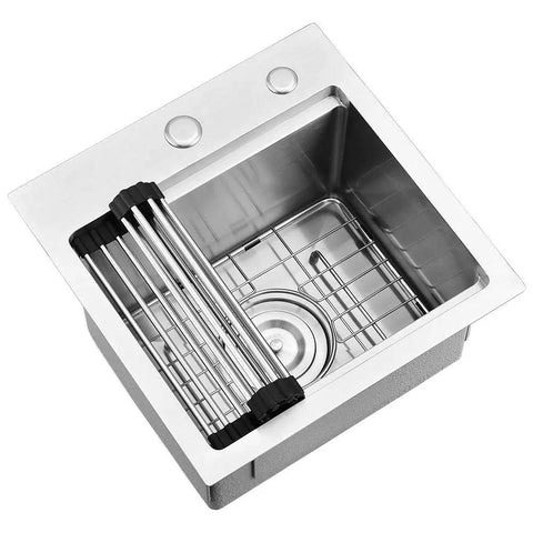 15 Inch Bar Sink Drop In Workstation With Cutting Board 16 Gauge Stainless Steel Single Bowl Bar Prep Sink top view