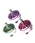 Three 3Rd Gen Pacer P2207 V3 Brushless FPV Racing Drone Motors in green, pink, and purple aluminum