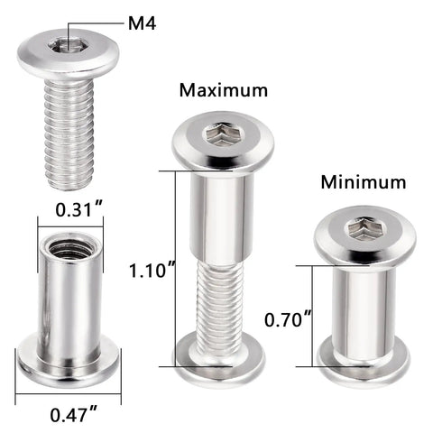 Dimensions of bolts and nuts from 100 Piece Silver Hex Drive Set Screw Kit With M6x15mm Socket Cap Bolts And Nuts For TV Mounts Binding Posts