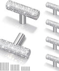 Total Flex Crystal Rhinestone Cabinet Knobs 6 Pack Silver Glass Drawer Pulls Kitchen Vanity Bathroom Furniture Handles. Close-up of shimmering glass knobs.
