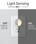 Mini LED Night Light Plug In Dusk To Dawn Sensor Warm White Compact Cozy Ambient Lighting demonstrating light sensing