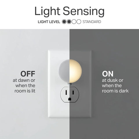 Mini LED Night Light Plug In Dusk To Dawn Sensor Warm White Compact Cozy Ambient Lighting demonstrating light sensing