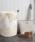 Collapsible Laundry Hamper Basket With Handles Waterproof Liner Round Cotton Linen Fabric 19.7x15.7 Inches Green