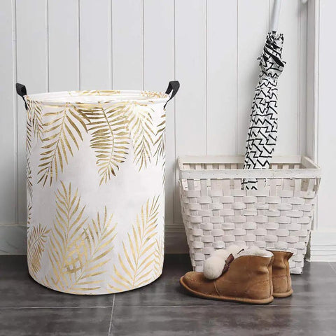Collapsible Laundry Hamper Basket With Handles Waterproof Liner Round Cotton Linen Fabric 19.7x15.7 Inches Green