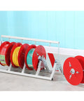 Built Tough Folding Cable Rack With Single Axis Wire Dispenser showing multiple red spools in a three-volume organizer setup.