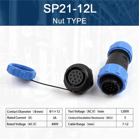 IP68 Waterproof Panel Mount Circular Connector Plug Socket With Back Nut For Male And Female Mating 12 Pin Variants