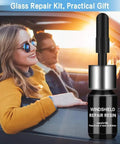 Windshield Repair Kit For Cars on passenger side of car with repair resin bottle in focus