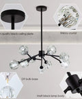 Sputnik Style Black Crystal Chandelier For Dining Room Over Table 9 Light Modern Pendant Lighting Fixture with crystal details