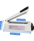 No Fuss Plug And Play Impulse Heat Sealer Featuring 8 Inch Seal Bar Heavy Duty Bag Sealing And Cutting Machine side view dimensions