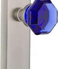 New York Plate Double Dummy Waldorf Cobalt Door Knob Set in Satin Nickel with Solid Forged Brass Plate and Lead Crystal Knob