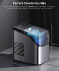 Smart Ice Maker Countertop With Voice Control And WiFi, Portable, showing dimensions and perfect fit on kitchen counter.