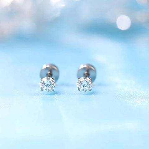 Nailed It 20G Titanium Screw Back Earrings For Sensitive Ears Men Women, featuring clear stone detail on flat back design.