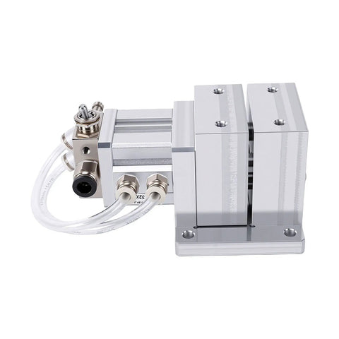 Heavy Duty Pneumatic Vise With 3mm Stroke And 40kg Thrust For Fast Air Operated Clamping Fixture side view with hoses