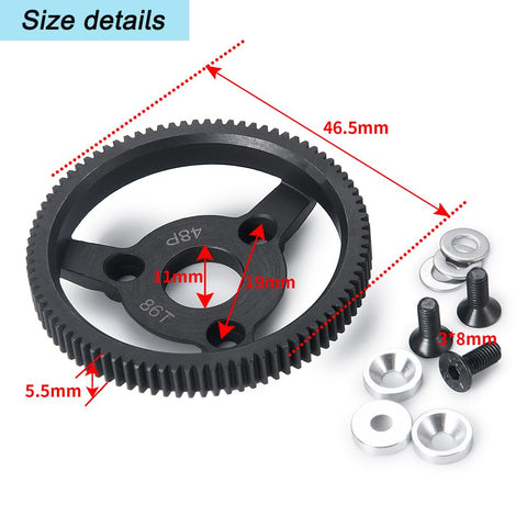 Metal Spur Gear 86T 48P for 1 Tenth Slash 2WD Rustler Stampede Telluride RC Car with size and parts details