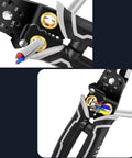 Slick Compact Wire Stripper And Crimping Pliers Featuring Tough Nonslip Grips Plus Rapid Rebound Springs with wire in jaws.