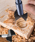 Heavy Duty Six Piece Forstner Drill Bit Set With Hex Shank And Tungsten Carbide Tips For Precision Wood Hole Cutting In 40 To 80 Millimeter Ranges, drilling into wood.