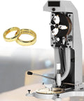 Professional Grade Double Sided Ring Engraver With High Precision Inner Stamping Dial And Smooth 360 Rotation showing two gold rings.